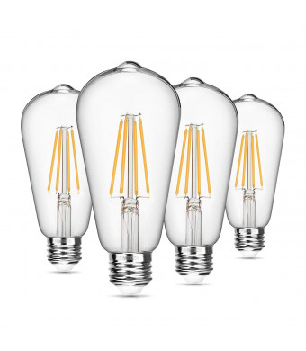 Vintage LED Edison Bulb Dimmable 8W ST64 Led Filament Light Bulb 2700K Soft White 820 Lumen 75-100W Incandescent Equivalent E26 Medium Base Decorative Antique Bright Bulbs for Bathroom Kitchen, 4 Pack