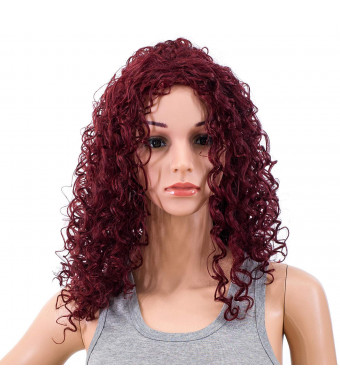 SWACC 20-Inch Long Big Bouffant Curly Wigs for Women Synthetic Heat Resistant Fiber Hair Pieces with Wig Cap (Burgundy Wine Red Mixed)