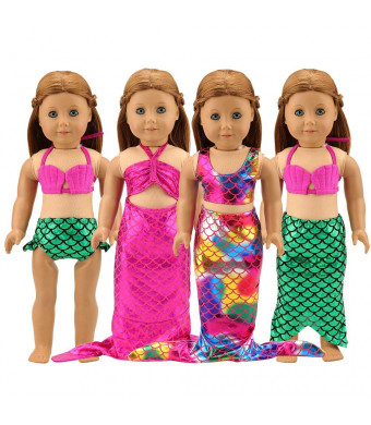 Barwa 18 Inch Doll Clothes Accessories 3 Sets Princess Mermaid Tail Outfits Dress Swimsuit Bikini Tops Underwear Swimwear for American Girl Dolls 18 Inch Dolls