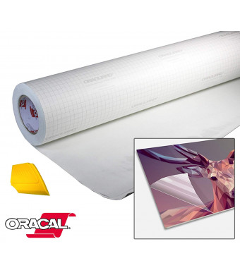 ORACAL High Gloss Self-Adhesive Clear Lamination Vinyl Roll for Die-Cutter and Plotter Machines Including Yellow Detailer Squeegee (12" x 6ft)