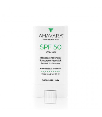 Amavara Mineral Sunscreen Facestick  Transparent Zinc Oxide, Reef Safe, Vegan, Broad Spectrum Daily SPF 50. 0.6 oz. - 16.8 g