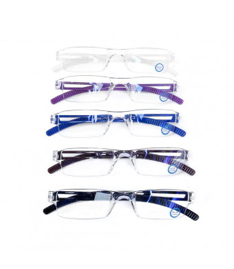 AQWANO 5 Pack Quality Rectangular Readers Portable Rimless Reading Glasses for Women and Men UV Protection and Blue Light Blocking Reading Glasses 5 Color +2.0