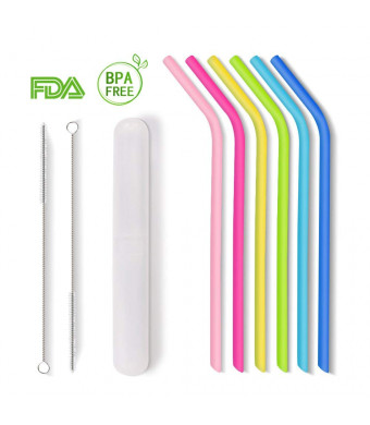 Regular Size Silicone Straws, Opret 6 pcs Reusable Slim Straws with Portable Case for 20oz/30oz Yeti, RTIC, Tumblers for Kids/Toddlers/Adults, BPA Free FDA Approved, Pinch-Test Passing