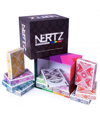 Nertz: The Fast Frenzied Fun Card Game - 12 Decks of Playing Cards in 12 Vibrant Colors, Bulk Set of Poker Wide-Size/Regular Index, Plastic-Coated Cards by Brybelly