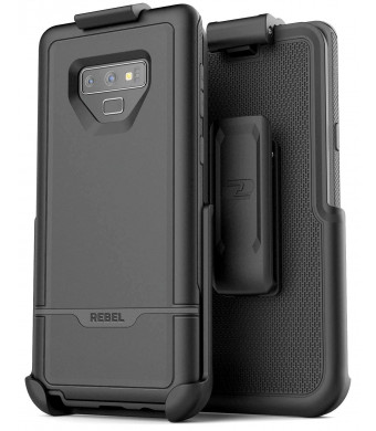 Encased Rebel Case for Galaxy Note 9 Case with Belt Clip Holster, (Dual Layer Hybrid) Rugged Protective Cover with Shock Resistant TPU Lining for Samsung Note 9 Phone (Armada Black)