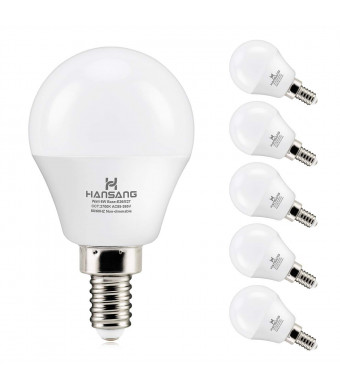 6 watt (60w Equivalent) Hansang LED Bulbs,E12 Small Base Candelabra Round Light Bulb,600 Lumen,Warm White 2700K,A15 LED Bulb Globe Shape,Non dimmable,G45 Ceiling Fan Light Bulbs (6 Pack)