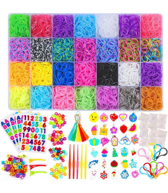 Inscraft 11750+ Rainbow Rubber Bands Refill Kit, 11,000 Loom Bands, 600 S-Clips, 52 ABC Beads, 30 Charms, 10 Backpack Hooks, 80 Beads, 5 Tassels, 5 Crochet Hooks, 3 Hair Clips, ABC Stickers