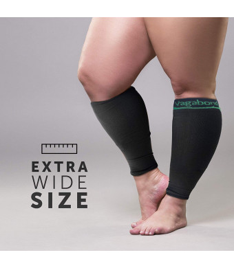 Vagabond XXL Wide Calf Compression Sleeves-Soothing Comfy Gradient Support-Prevents Swelling, Pain, Edema, DVT-Large Cuffs-Stretch to 27 Inches-Unisex, Black