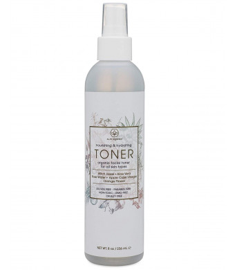 Organic Face Toner Spray - Extra Nourishing and Hydrating Natural Facial Mist with Witch Hazel, Apple Cider Vinegar, Rose Water for Dry, Oily, Acne Prone Skin. Balance pH, Nourish and Moisturize 8oz.