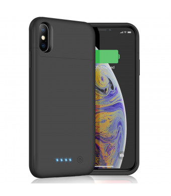 Battery Case for iPhone Xs Max, 6200mAh Slim Portable Charger Case Rechargeable Extended Battery Pack for Apple iPhone Xs Max (6.5 Inch) Protective Charging Case Backup Cover Power Bank - Black