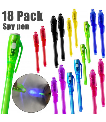 Invisible Ink Pen, Spy Pen Disappearing Ink Pen Marker Secret Spy Kid Message Writer UV Light Magic Marker Drawing Fun Activity Kids Party Favors Ideas Stock(18 Pack)