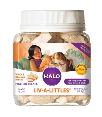 Halo Liv-A-Littles Grain Free Natural Dog Treats and Cat Treats, Freeze Dried Chicken Breast, 2.2-Ounce