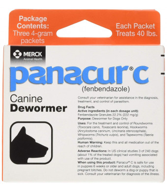 Panacur C Canine Dewormer, Net Wt. 12 Grams, Package Contents Three, 4 Gram Packets