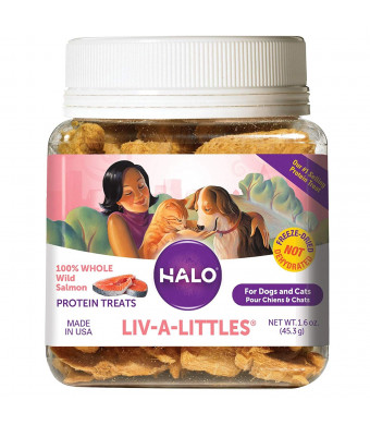 Halo Liv-A-Littles Grain Free Natural Dog Treats and Cat Treats, Freeze Dried Wild Salmon, 1.6-Ounce