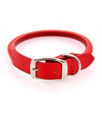Rolled Leather Dog Collar - USA Made 1 inch x 24 inches - RED