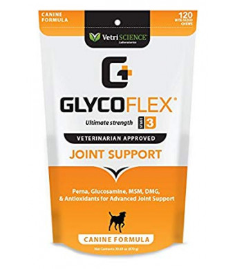 VetriScience Laboratories - GlycoFlex 3 Hip and Joint Support for Dogs, 120 Bite Sized Chews