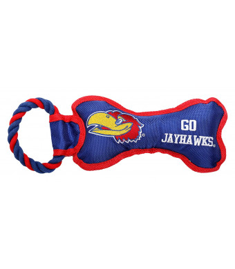 Pet Goods Manufacturing BONERP-054 NCAA Kansas Jayhawks Bone with Rope Dog Toy