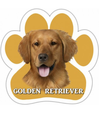 Golden Retriever Car Magnet With Unique Paw Shaped Design Measures 5.2 by 5.2 Inches Covered In UV Gloss For Weather Protection