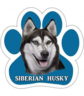 Siberian Husky Car Magnet With Unique Paw Shaped Design Measures 5.2 by 5.2 Inches Covered In UV Gloss For Weather Protection