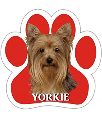 Yorkie Car Magnet With Unique Paw Shaped Design Measures 5.2 by 5.2 Inches Covered In UV Gloss For Weather Protection