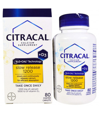 Citracal Calcium +D Slow Release 1200, Coated Tablets - 80 ea (Pack of 2)