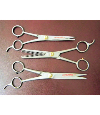 (RI546 C,D and RI557D) 3 ICE Tempered Pet Grooming Cutting and Thinning Scissors
