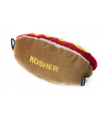 Copa Judaica Chewish Treat 6 by 3 by 3-Inch Kosher Hot Dog Squeaker Plush Dog Toy, Multicolor