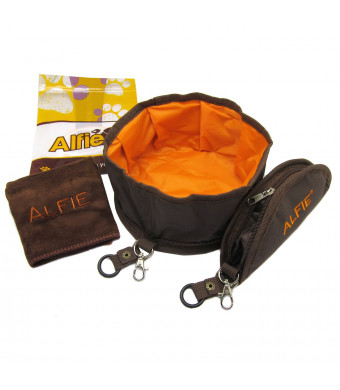 Alfie Pet by Petoga Couture - Fabric Expandable/Collapsible Travel Bowl (for food and water) - Color: Brown