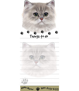 "Persian Cat Magnetic List Pads" Uniquely Shaped Sticky Notepad Measures 8.5 by 3.5 Inches