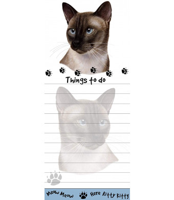 "Siamese Cat Magnetic List Pads" Uniquely Shaped Sticky Notepad Measures 8.5 by 3.5 Inches