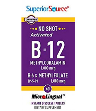 Superior Source No Shot Activated B-12 1,000 mcg (Methylcobalamin) B-6 (as Pyridoxal-5'-phosphate) 2 mg and Methylfolate 1,000 mcg