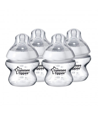 Tommee Tippee Closer to Nature Baby Bottle, Anti-Colic Valve, Breast-like Nipple for Natural Latch, BPA-Free - Slow Flow, 5 Ounce, 4 Count