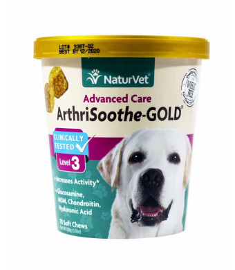 NaturVet ArthriSoothe-GOLD Level 3, MSM and Glucosamine for Dogs and Cats, Advanced Joint Care Support Supplement with Chondroitin and Omega 3, Clinically Tested, Soft Chews, Made in the USA