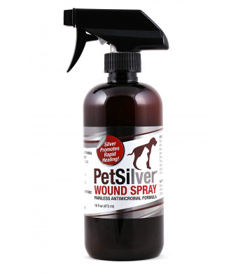 PetSilver Wound Spray with Chelated Silver. Rapid Healing for Hot Spots, Cuts, Scrapes, Bacteria and Fungal Infections, Dry Itchy Skin. Kills a Broad Spectrum of Harmful Bacteria