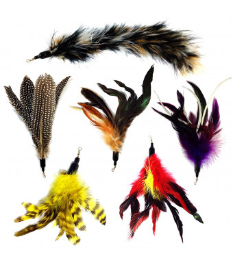 Pet Fit For Life Multi Piece Replacement Feathers Pack Plus Bonus Soft Furry Tail For Interactive Cat and Kitten Toy Wands