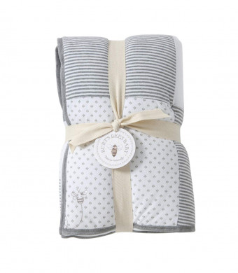Burt's Bees Baby - Reversible Quilt Baby Blanket, Dottie Bee Print, 100% Organic Cotton and 100% Polyester Fill (Heather Grey)