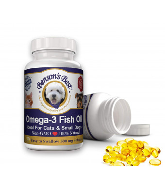 Benson's Best Omega-3 Fish Oil for Dogs (1000 mg) or Cats and Small Dogs (500 mg) - Provides 43% More Omega-3 Fatty Acids Than Salmon Oil! 100% Pure, Non-GMO, Natural Pet Food Supplement