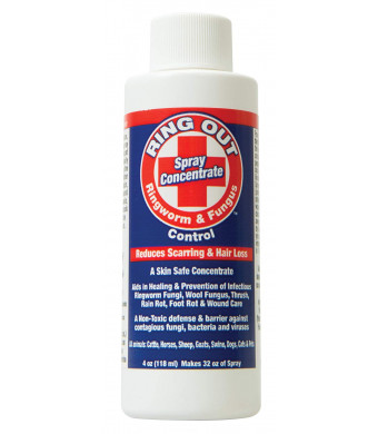 Ring Out - Ringworm and Fungus Control. Treatment and Prevention for Cats, Dogs, Sheep, Goats, Cattle, Horses, All Pets and Livestock. Concentrate Makes 32oz of Skin Safe Topical Spray For Killing Contagious Fungus, Bacteria and Viruses - Made in USA (4oz