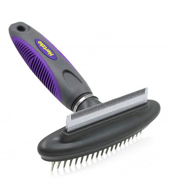 Hertzko Dog and Cat Comb and Deshedding Tool 2 in 1 Great Grooming Tool - Removes Loose Undercoat, Mats and Tangled Hair from Your Pet's Fur