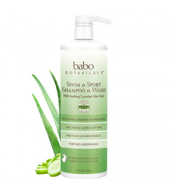 Babo Botanicals Swim and Sport Shampoo and Wash, Green, Cucumber and Aloe Vera, 32 Ounce