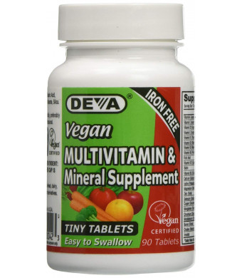 Deva Nutrition Vegan Tiny Iron Free Multivitamin Tablets, 90 Count (Packaging May Vary)