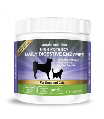 Digestive Enzymes For Pets - Veterinarian Approved - Contains 9 High Potency Enzymes - 100% Vegetarian Based - Scent Free - Powder Enzyme - For Dogs and Cats