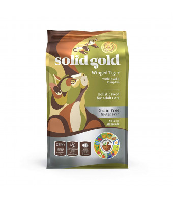 Solid Gold - Winged Tiger - Real Quail and Pumpkin - Grain-Free and Gluten-Free - Holistic Sensitive Stomach dry cat food for Adult and Senior Cats