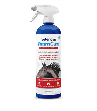 Vetericyn FoamCare Medicated Horse Shampoo | Healing Relief Antifungal Equine Shampoo - Sulfate Free, Paraben Free - Cleans, Moisturizes, and Conditions Horse's Coat - Instant Foam Shampoo - 32-ounce