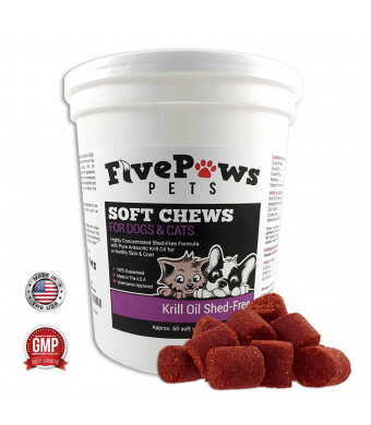 Omega 3 Chews Krill Oil Chews for Dogs - Shed Free Formula Relieves Skin Allergies -Reduces Shedding and Promotes Healthy Skin and Coat Gives Itching Relief -Antioxidant -Fish Oil 60 Soft Chews