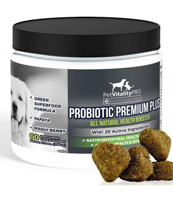 Probiotics for Dogs with Natural Digestive Enzymes  Dog Probiotics Chewable  4 Bill CFUs / 2 chews  Dog Diarrhea Upset Stomach Yeast Gas Bad Breath Immunity Allergies Skin Itching Hot Spots