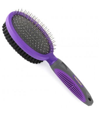 Hertzko Double Sided Pins and Bristle Brush for Dogs and Cats with Long or Short Hair - Dense Bristles Remove Loose Hair from Top Coat and Pin Comb Removes Tangles, and Dead Undercoat