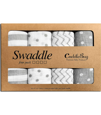 Muslin Swaddle Blankets by CuddleBug - Spots n' Stripes- 4 Pack Baby Blanket for Newborns - Swaddle Blanket, Swaddle Wrap, Muslin Swaddle and Receiving Blankets