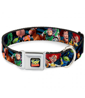 Buckle Down Seatbelt Buckle Dog Collar - Toy Story Characters Running Denim Rays - 1" Wide - Fits 15-26" Neck - Large