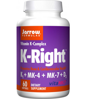 Jarrow Formulas K-Right, Promotes Bone and Cardiovascular Health, Vitamin K-Complex, 60 Softgels